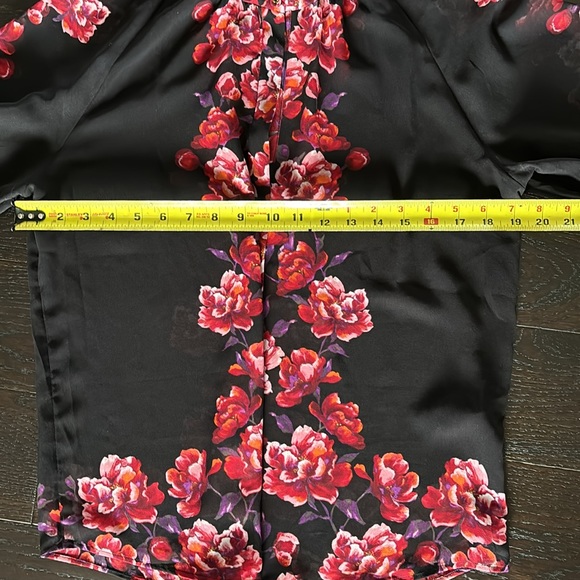 WHBM Blouse Top Sheer Black Red Floral Long Sleeve Work Office  sz M - Picture 9 of 12